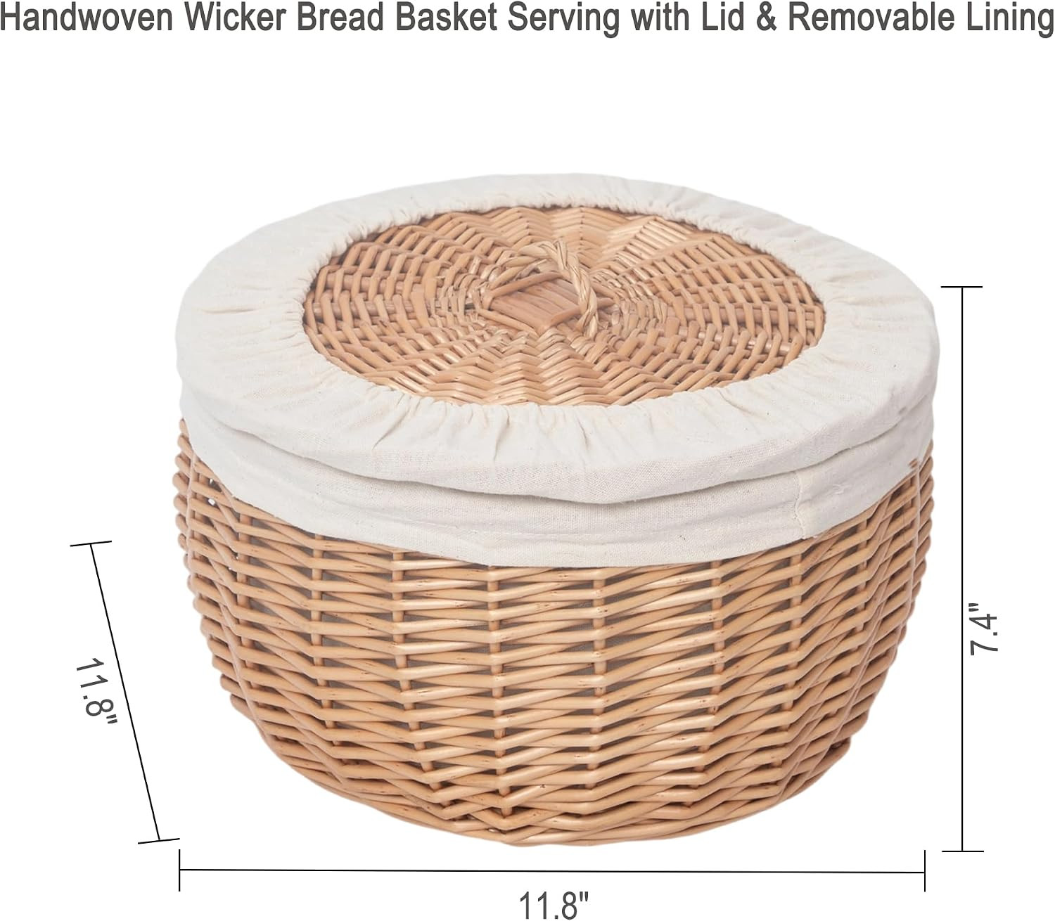 Wicker Bread Basket Serving with Lid & Removable Lining, Sourdough Proofing Bask