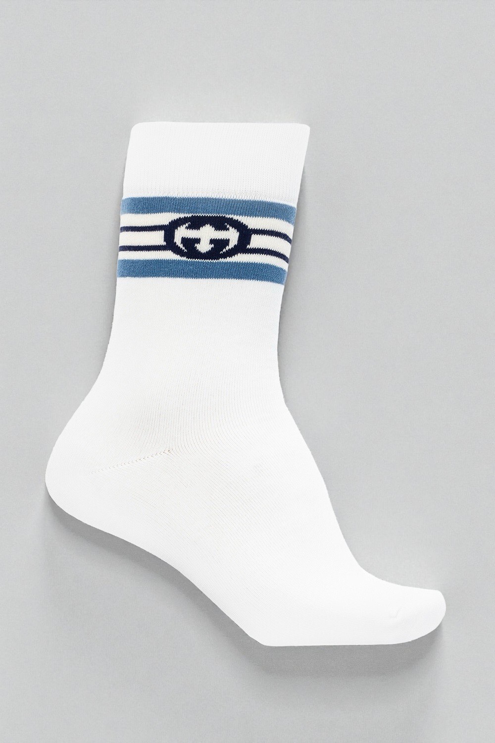 NWT Authentic Gucci GG Logo Socks White Blue Size M