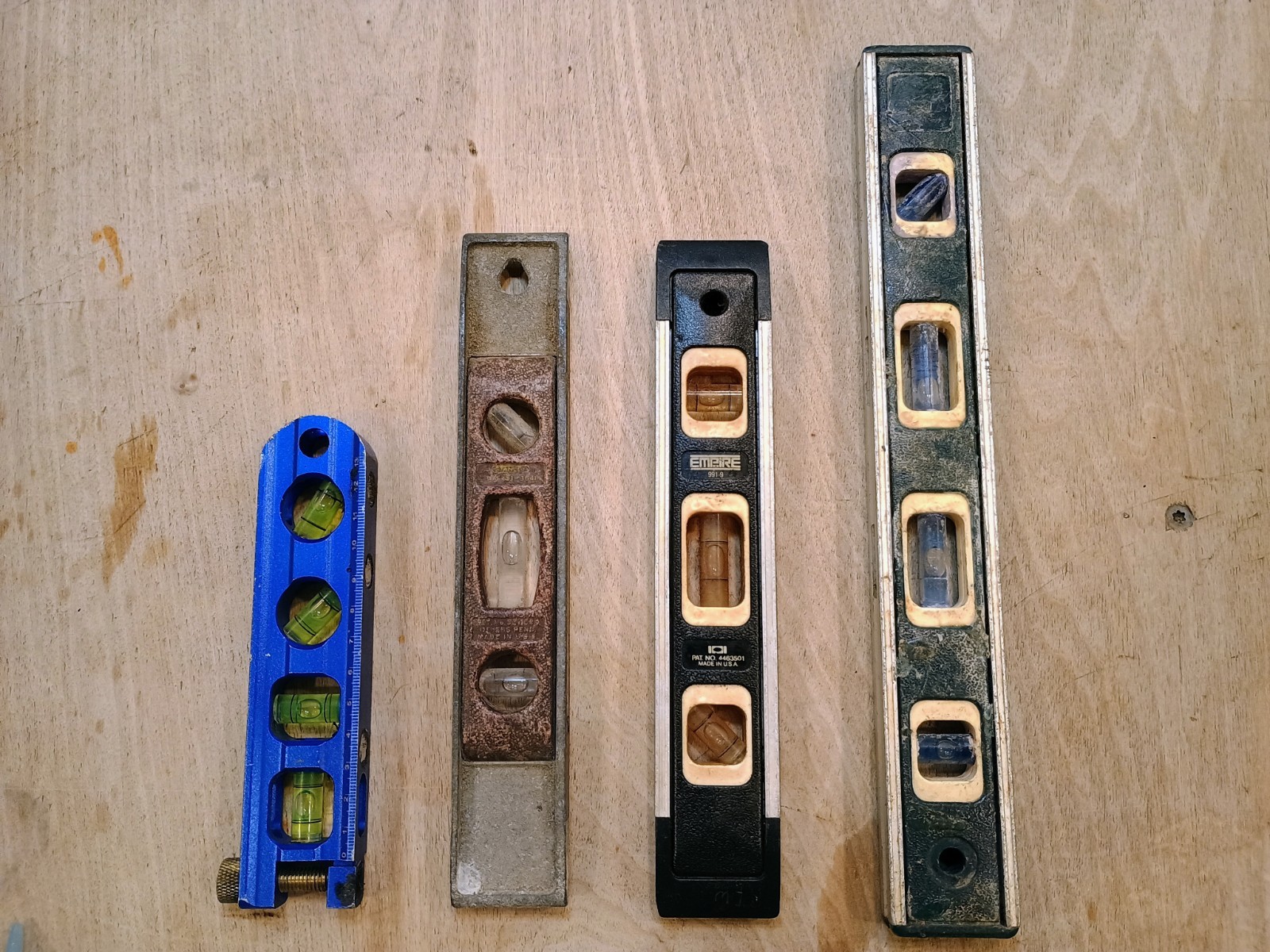 Lot of 4 Levels — Empire USA & Aluminum Torpedo — Mixed Sizes — Used / Shop Tool