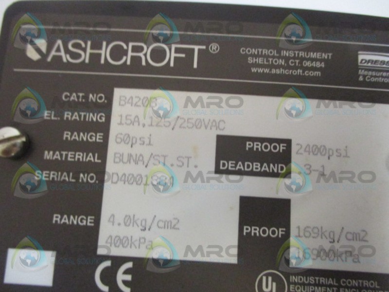 ASHCROFT B420B PRESSURE SWITCH 100PSI NSNP