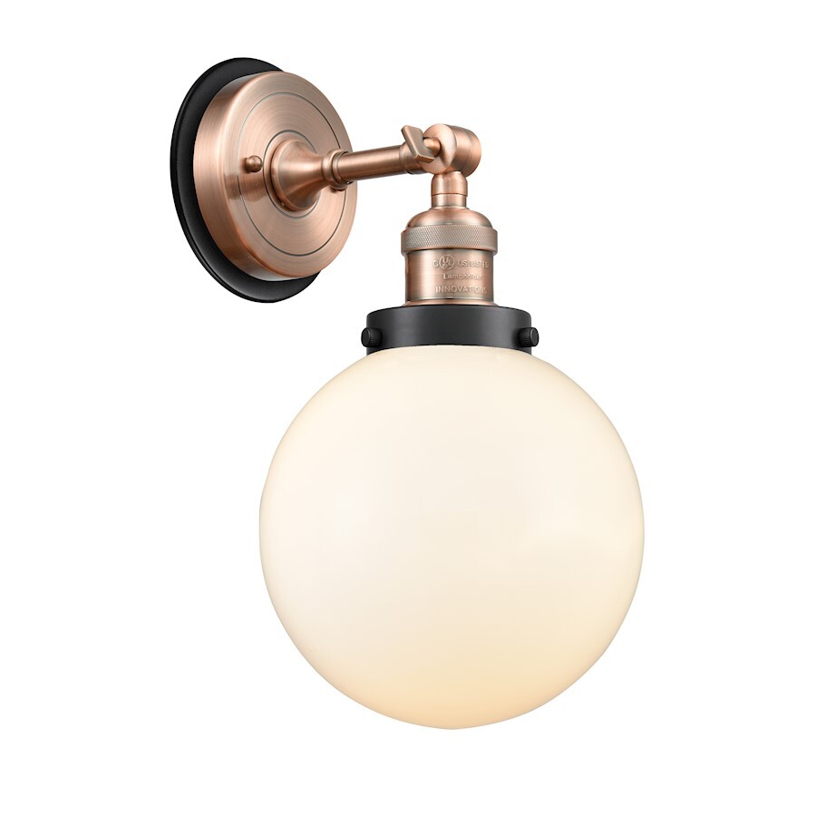 Innovations FR Beacon 8" 1 Light Sconce, CP/FR/FR - 203AC-BPBK-HRBK-G201-8
