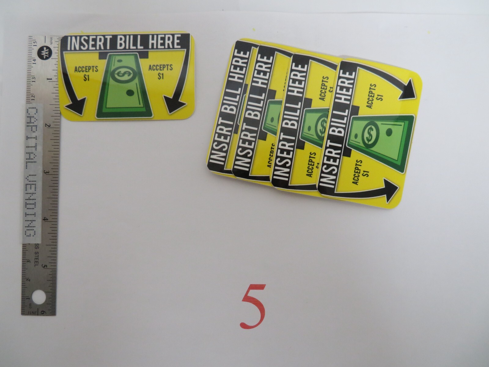 Mars MEI dollar bill validator insert bill $1 only decal, Quantity of 5 or 10