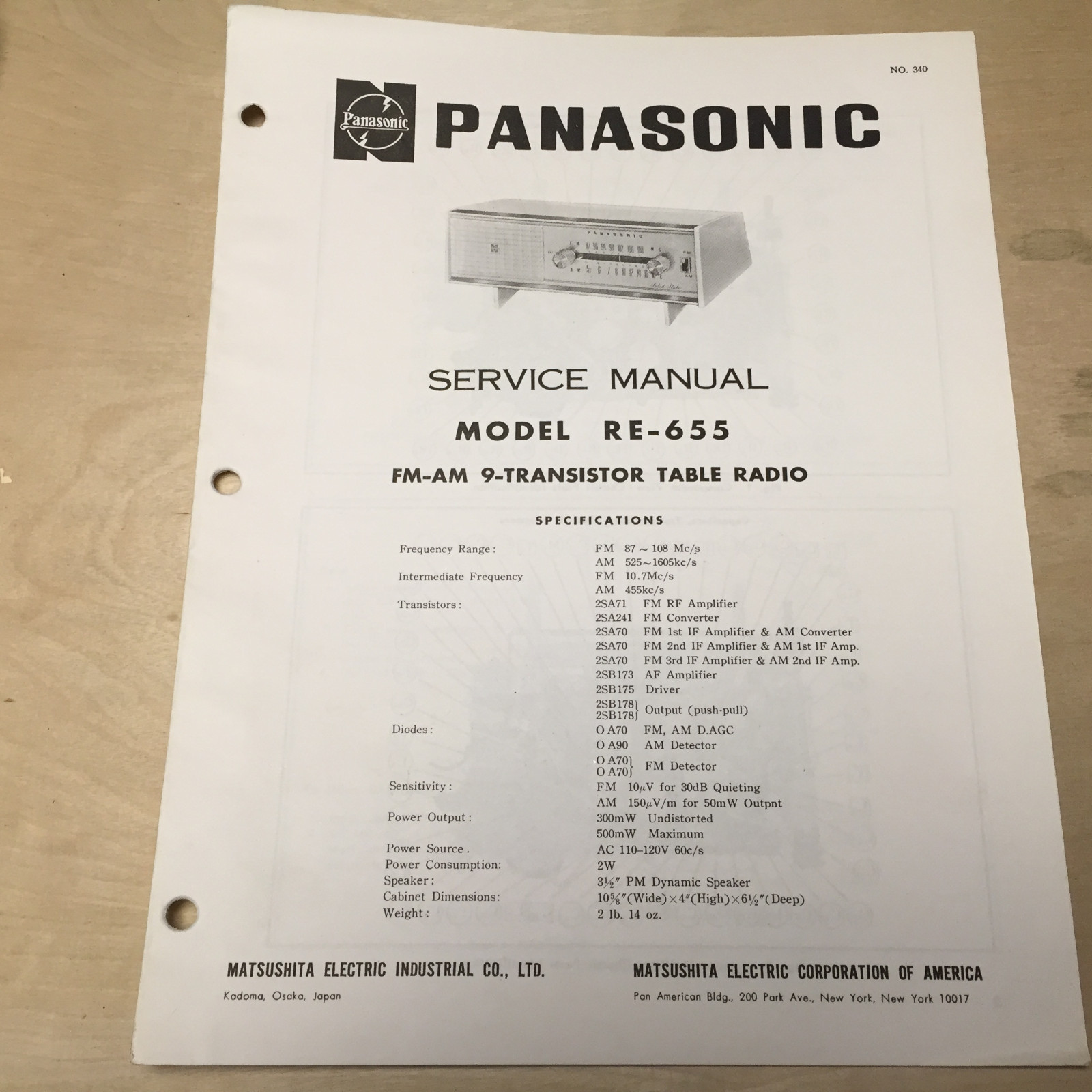 Orig Panasonic Service Manual for RE Model Table Radios Stereo Systems ~Select 1
