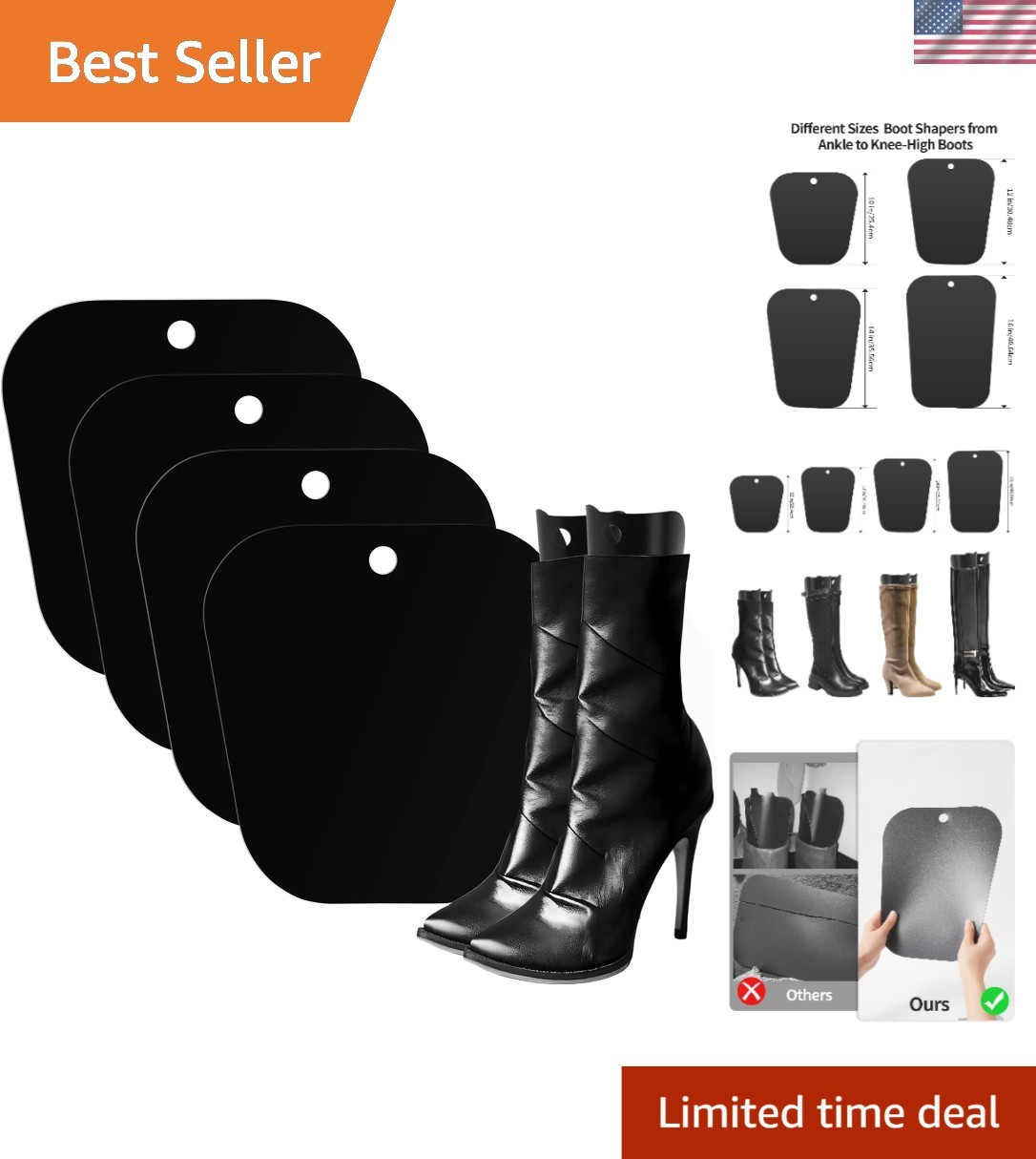 4 Pack Durable 10-Inch Boot Shapers - Stylish Organizers for All Boot Types