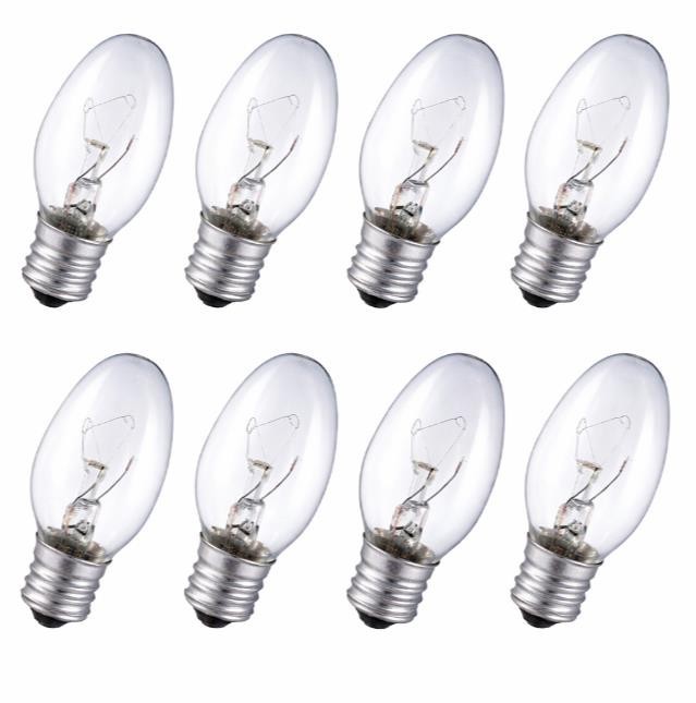 8 Clear Night Light Bulbs 4W Candelabra Base 120V 50 Lumens Candle Lamp