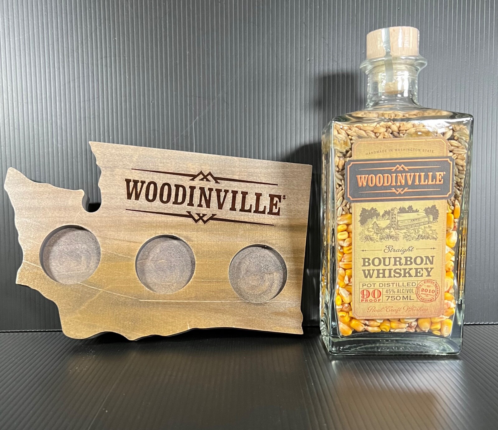 Woodinville Bourbon Whiskey Washington State Wood Flight & Shot Tray