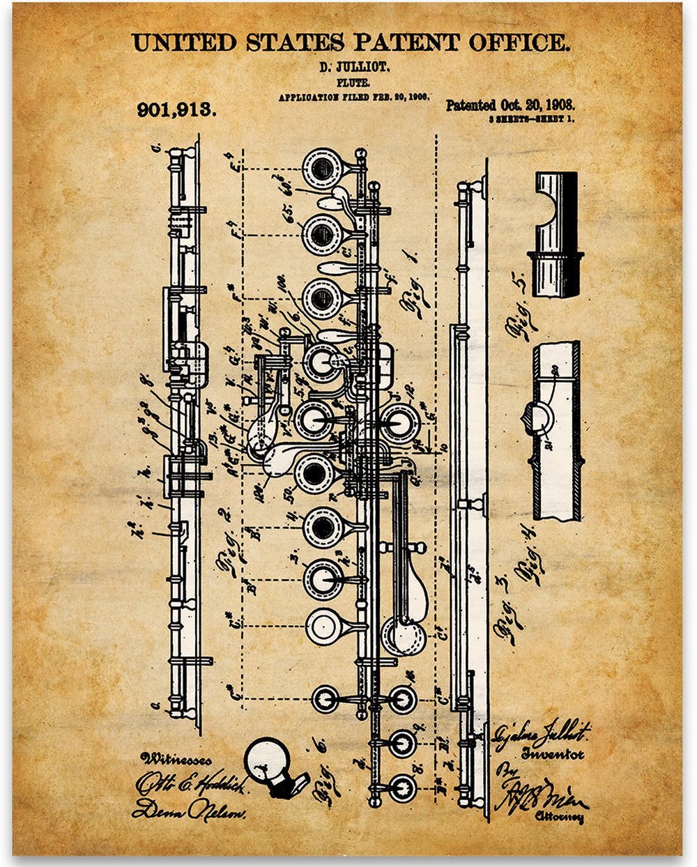 Flute Patent Print - 11x14 Unframed Patent - Perfect Music Room Decor