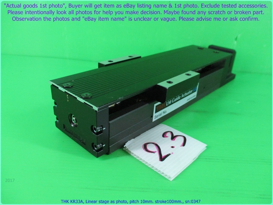 THK KR33A, Linear stage as photo, Pitch 10mm. stroke100, sn:random, Promotion