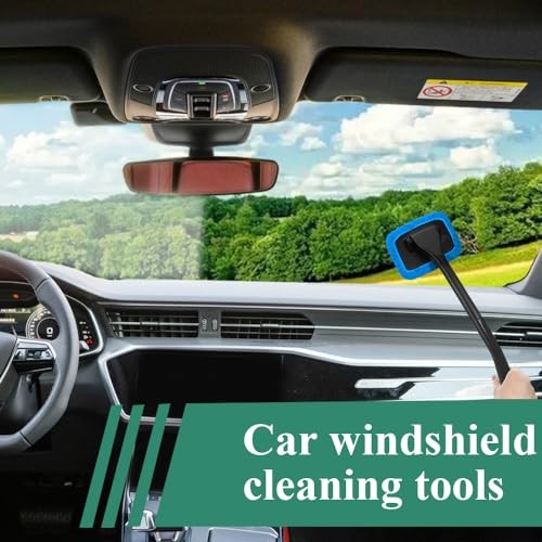 Windshield Cleaning Tool, Extendable Handle Car Window Cleaner with 4 Dark blue