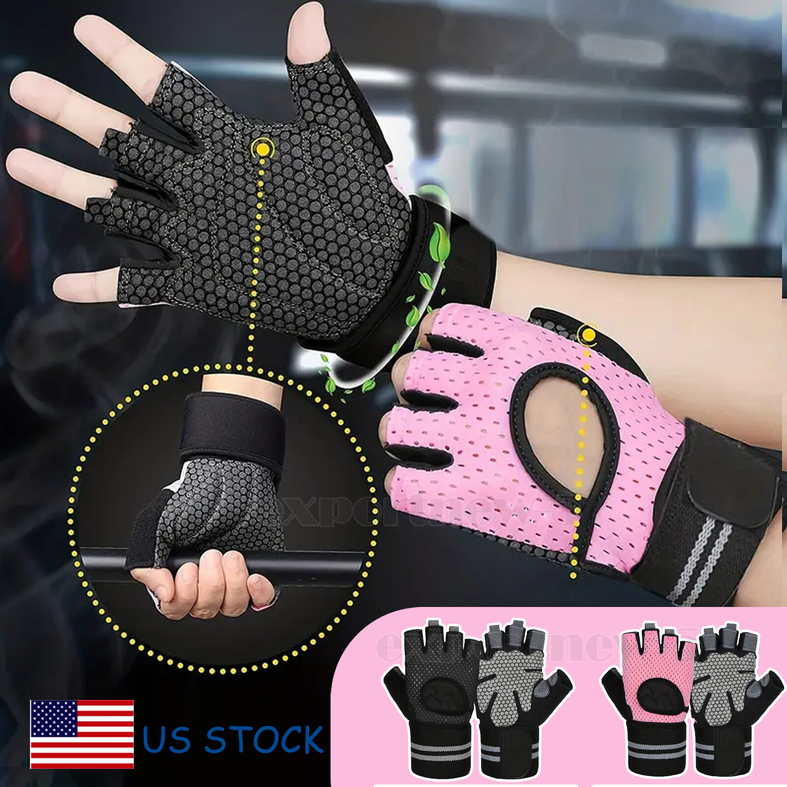 Women/Mens Gym Gloves With Wrist Wrap Workout Weight Lifting Fitness Exercise US