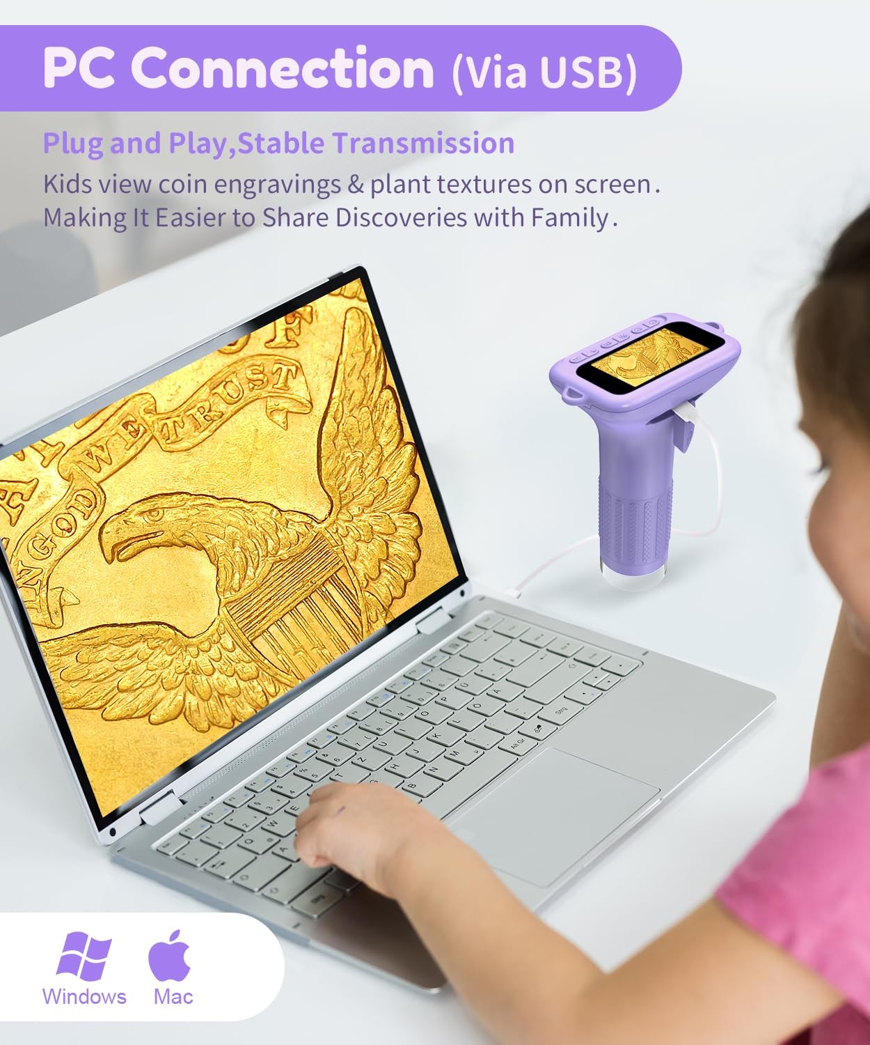 Digital Microscope for 5-7: 1000x Handheld Microscope with Screen 2" inch Poc...