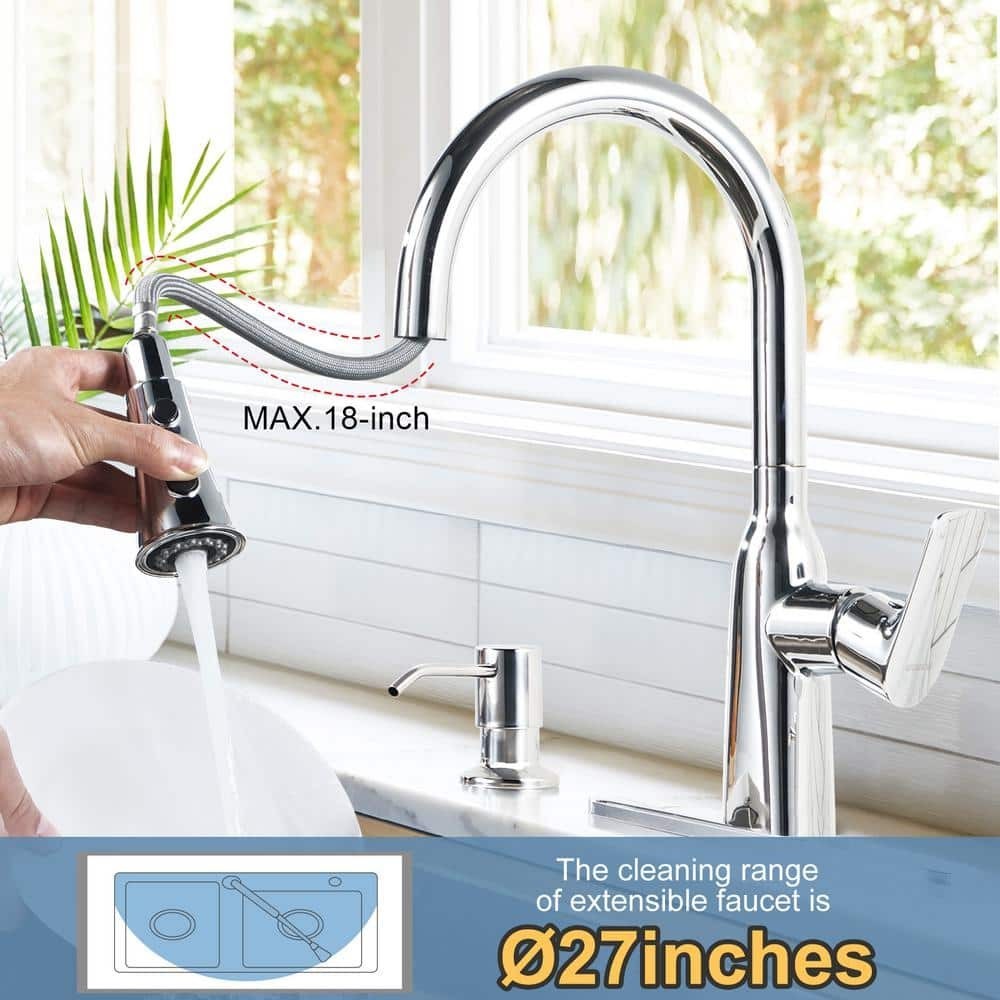 Single Handle Pull Down Sprayer Kitchen Faucet with Soap Dispenser, Advanced Spr