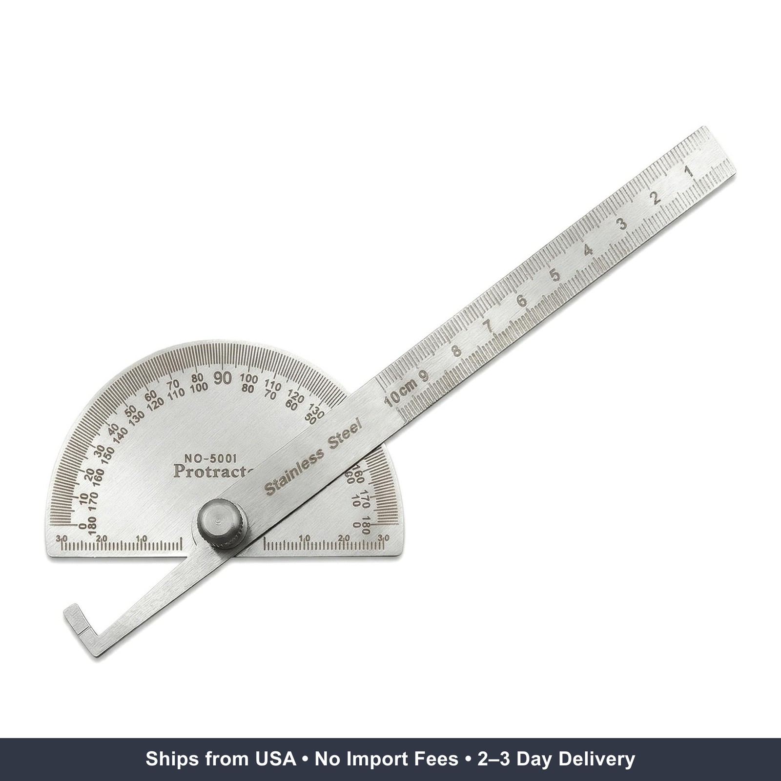 Stainless Steel Angle Finder Protractor, 0–180° Angle Measuring Tool with 10cm R