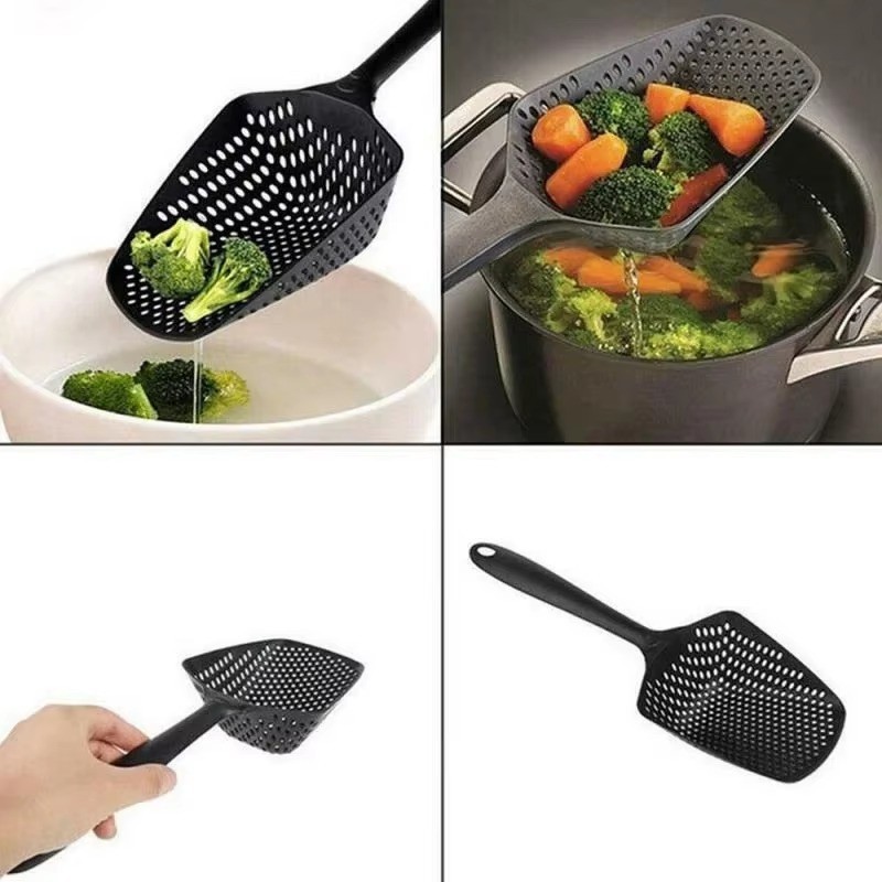Kitchen Strainer Scoop – Cooking Shovel Colander Soup Filter Tool Black