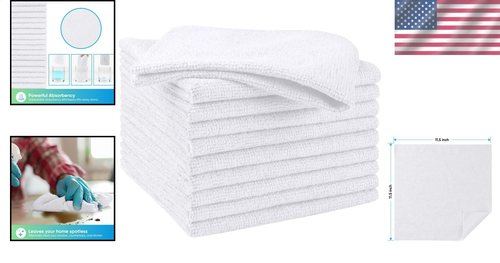 Lint-Free Microfiber Cloths 10 Pack Quick Dry White for Kitchen & Car Surfaces