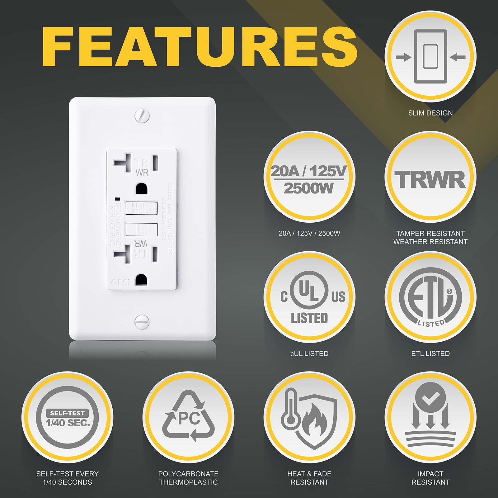 Faith [10-Pack] 20A Outdoor GFCI Outlets, ETL Listed, Weather 10 Pack, White