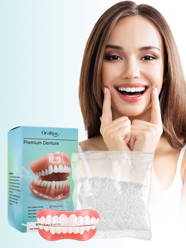 DIY Full Denture Set,Soft & Safe Moldable False Teeth Set,Upper & Lower Braces