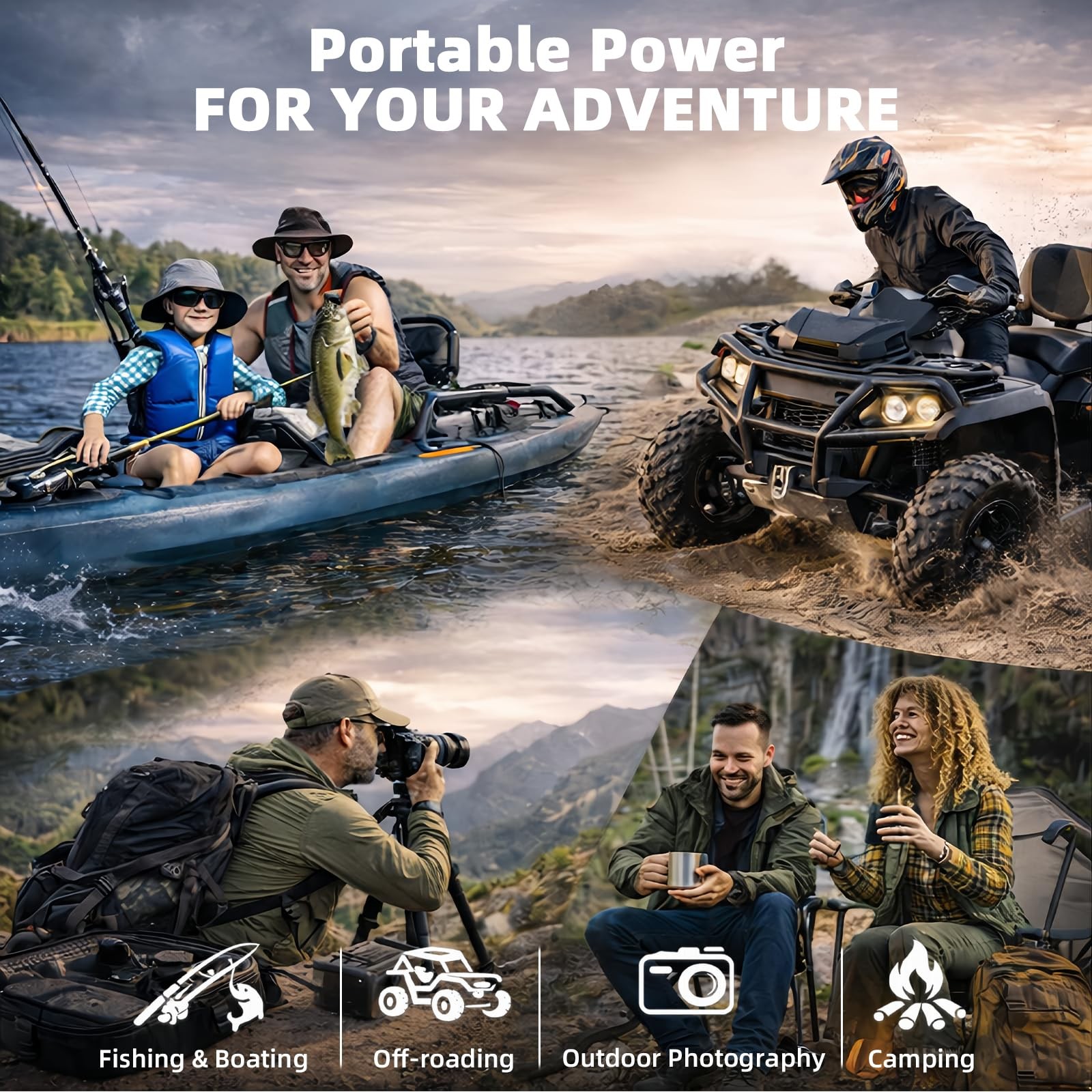 12V 10Ah Portable Lithium Battery Kit with 4-in-1 Charging Cable, Waterproof ...