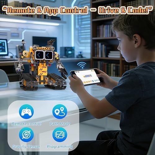 5-in-1 Robot Building Kit for Kids 6-12, STEM Coding Robot Toy with App & Remote