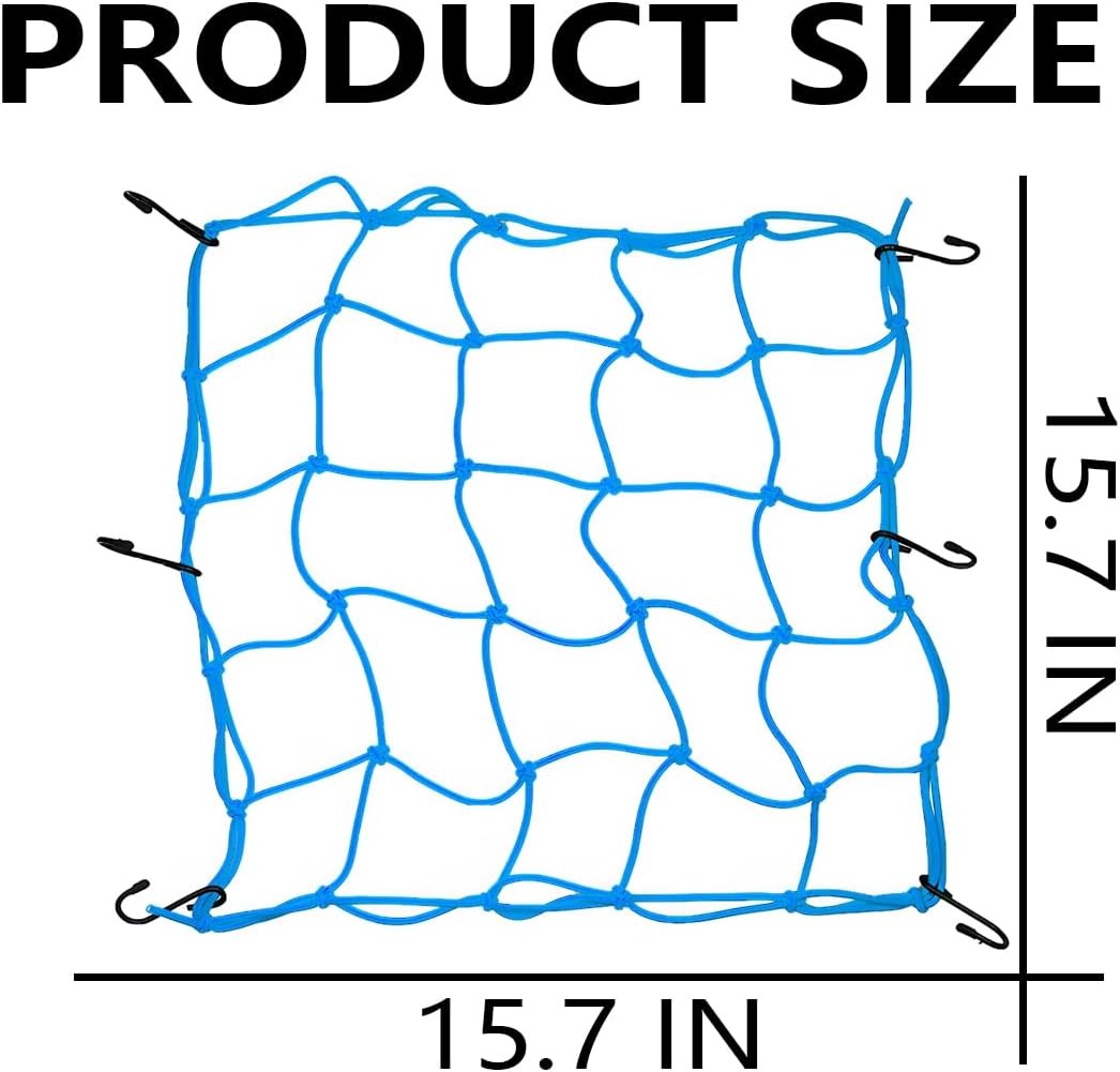 15 "x15 Elastic Motorcycle Cargo Net, Heavy Duty Bungee Net with 6 Blue