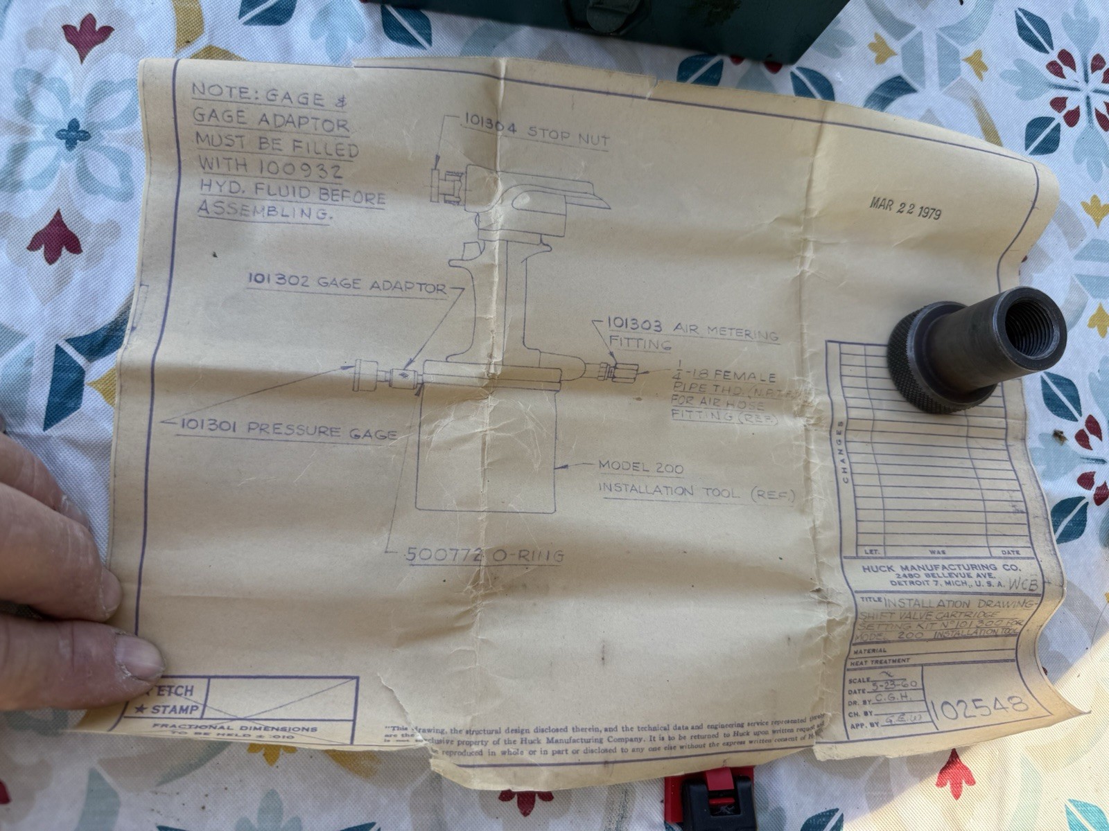 Huck Model Number 101300 for Huck 200 shift valve setting