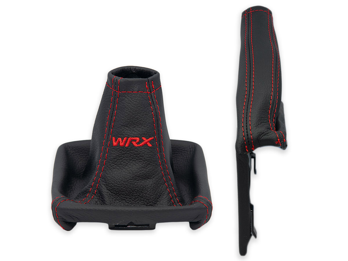 FOR SUBARU IMPREZA 08-14 GEAR SHIFT + EBRAKE GAITER LEATHER EMBROIDERY WRX RED