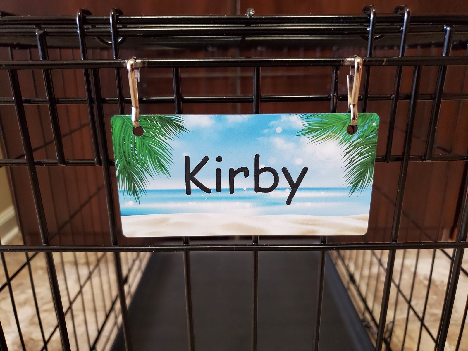 Palm Trees on the Beach Personalized 5" x 2.5" Dog Crate Tag FREE SHIPPING