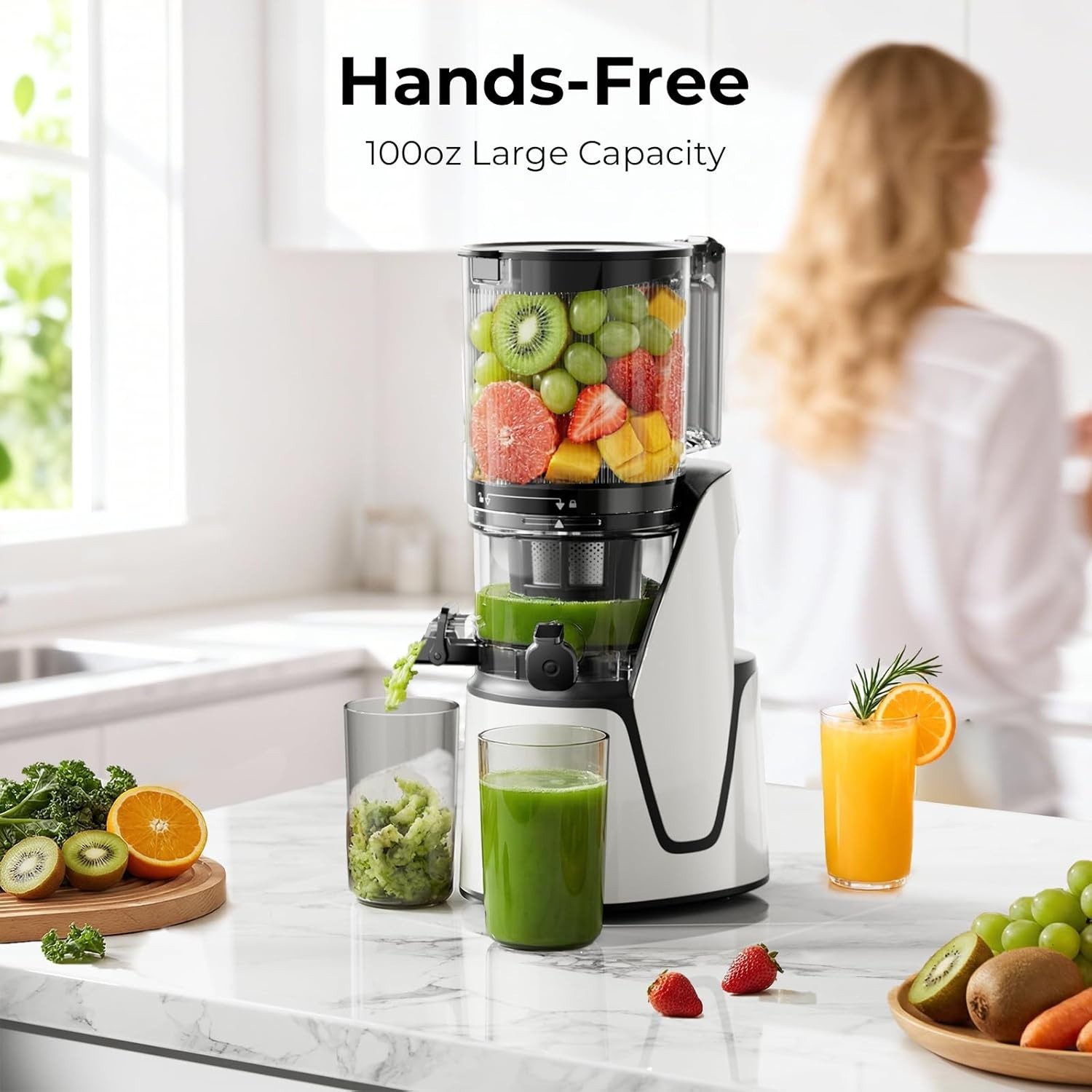 High-Performance Cold Press Juicer with Auto-Reversing & Dishwasher Safe Design