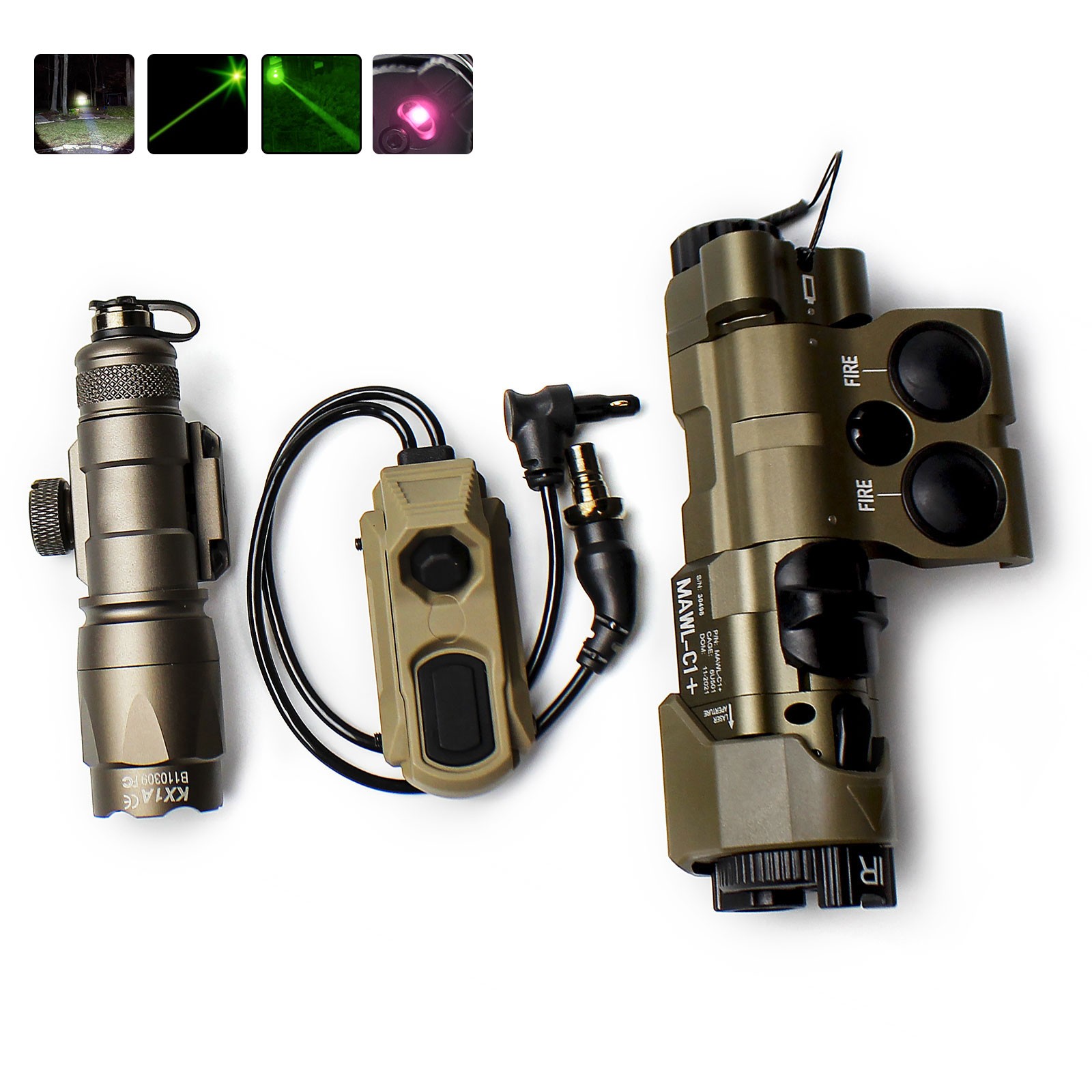 Metal MAWL C1 GREEN IR Laser IR Lighting M300C Tactical Flashlight AXON Switch