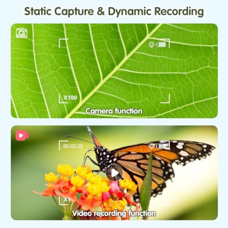 2-in-1 Microscope & Camera for Adults Kids with Dual Lens Photo & Video AUKCLAX