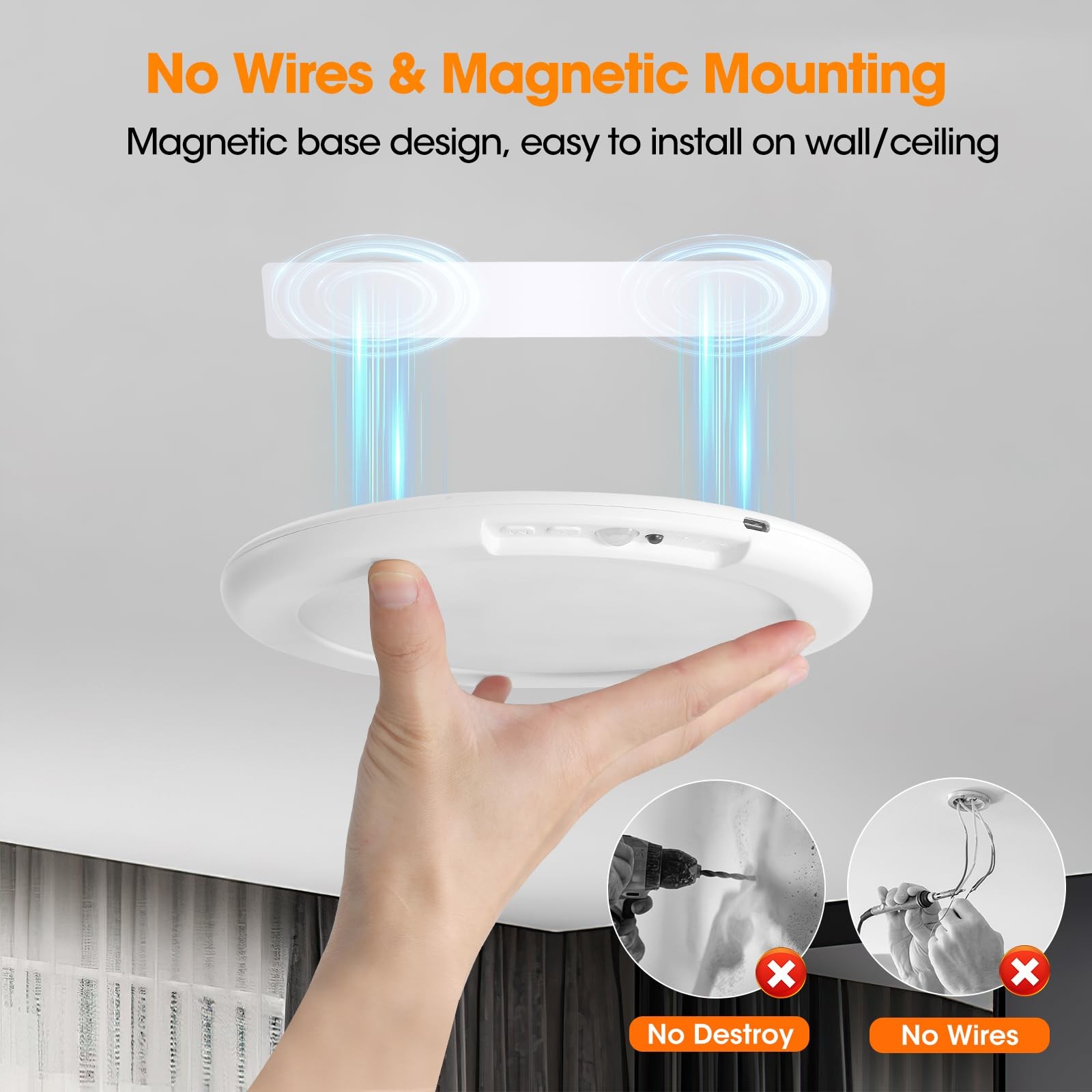 Gotopceed Rechargeable Motion Sensor Ceiling Light with Remote - Magnetic Wir...