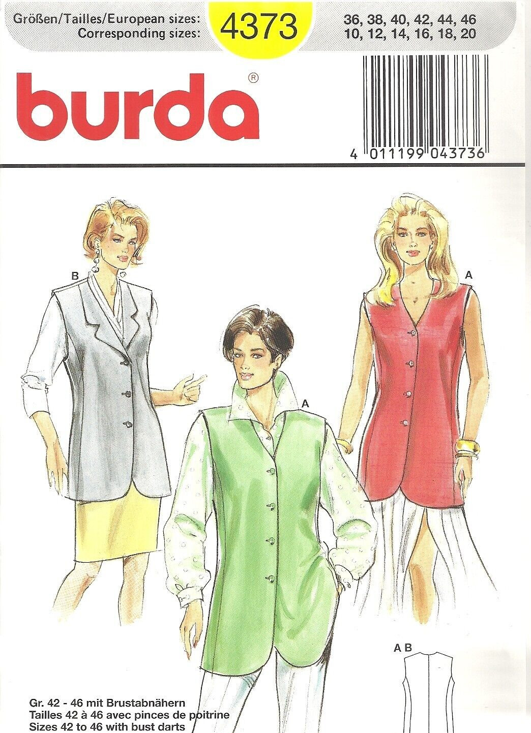 BURDA 4373 MISSES' SIZE 10-20 SKIRTS & TOPS SEWING PATTERN OOP