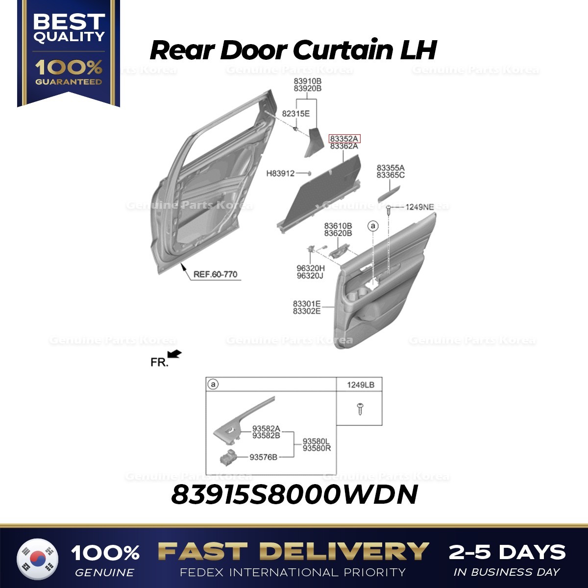 ⭐Genuine⭐ Rear Door Curtain LH 83915S8000WDN for Hyundai Palisade