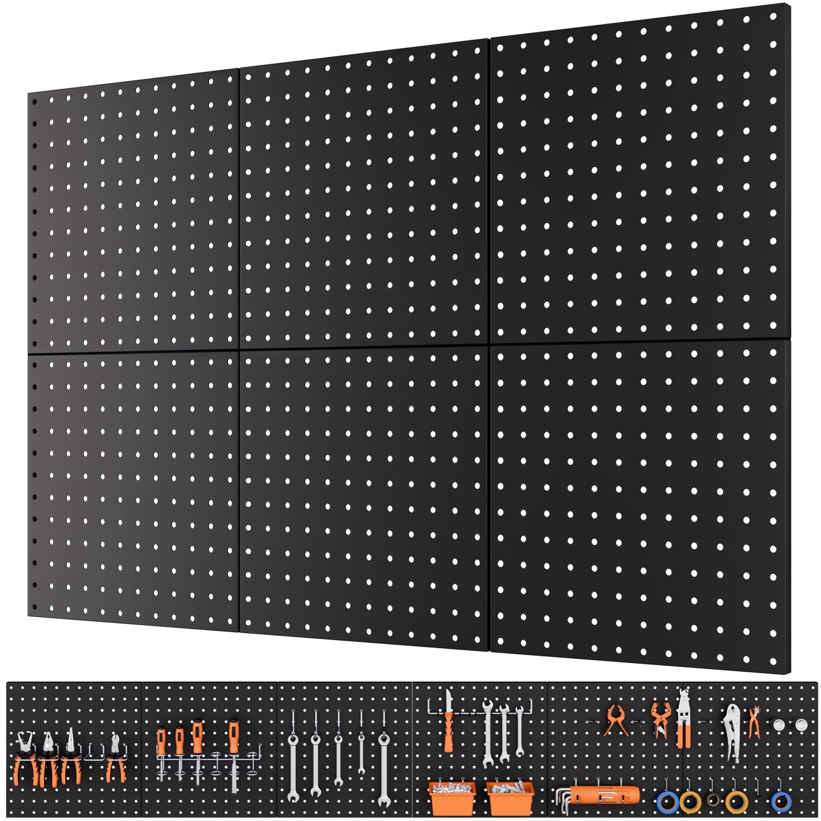 6 Pack 12"x12" Black Metal Pegboard Panels Heavy Duty Pegboard Wall Organizer...