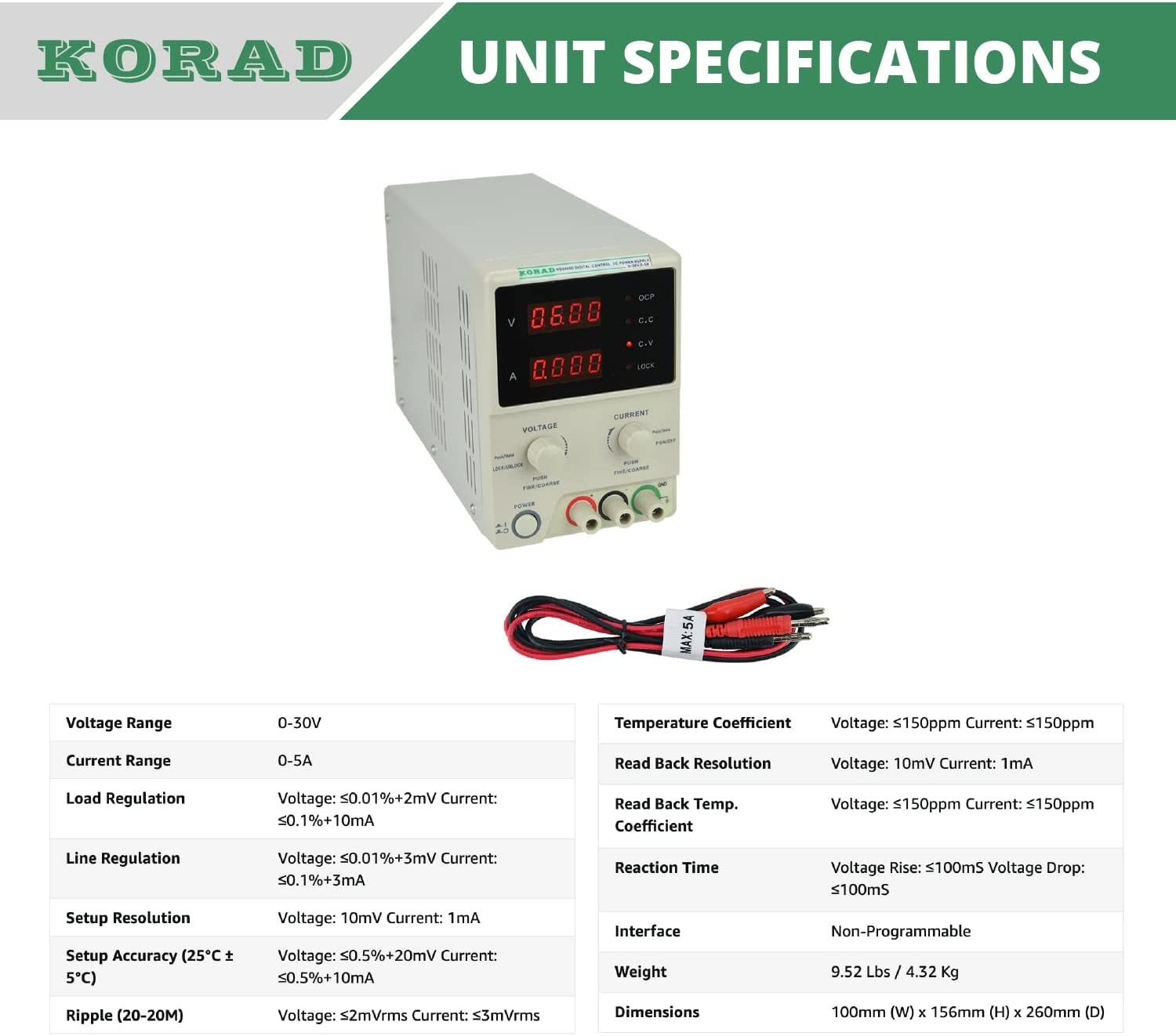 KORAD KD3005D - Precision Variable Adjustable 30V, 5A DC Linear Power Supply Dig