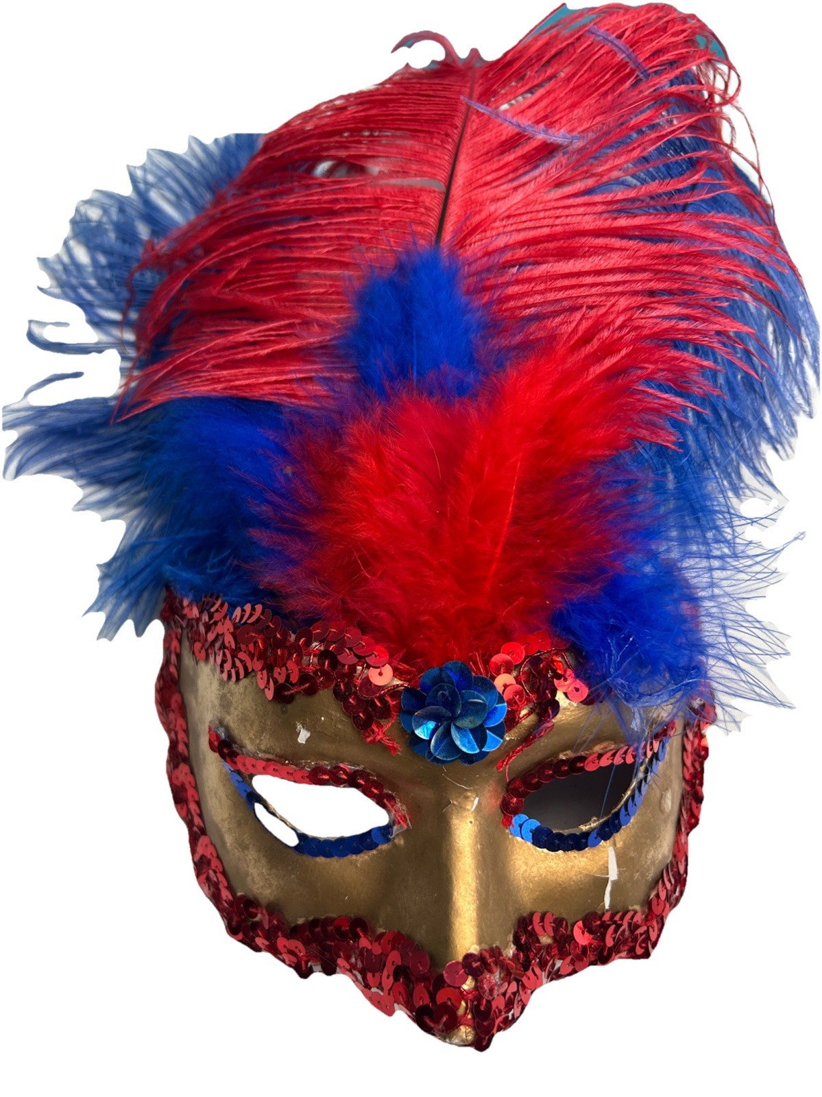 Red/Blue  Feather Masquerade Mask Ball Mardi Gras Party Mask