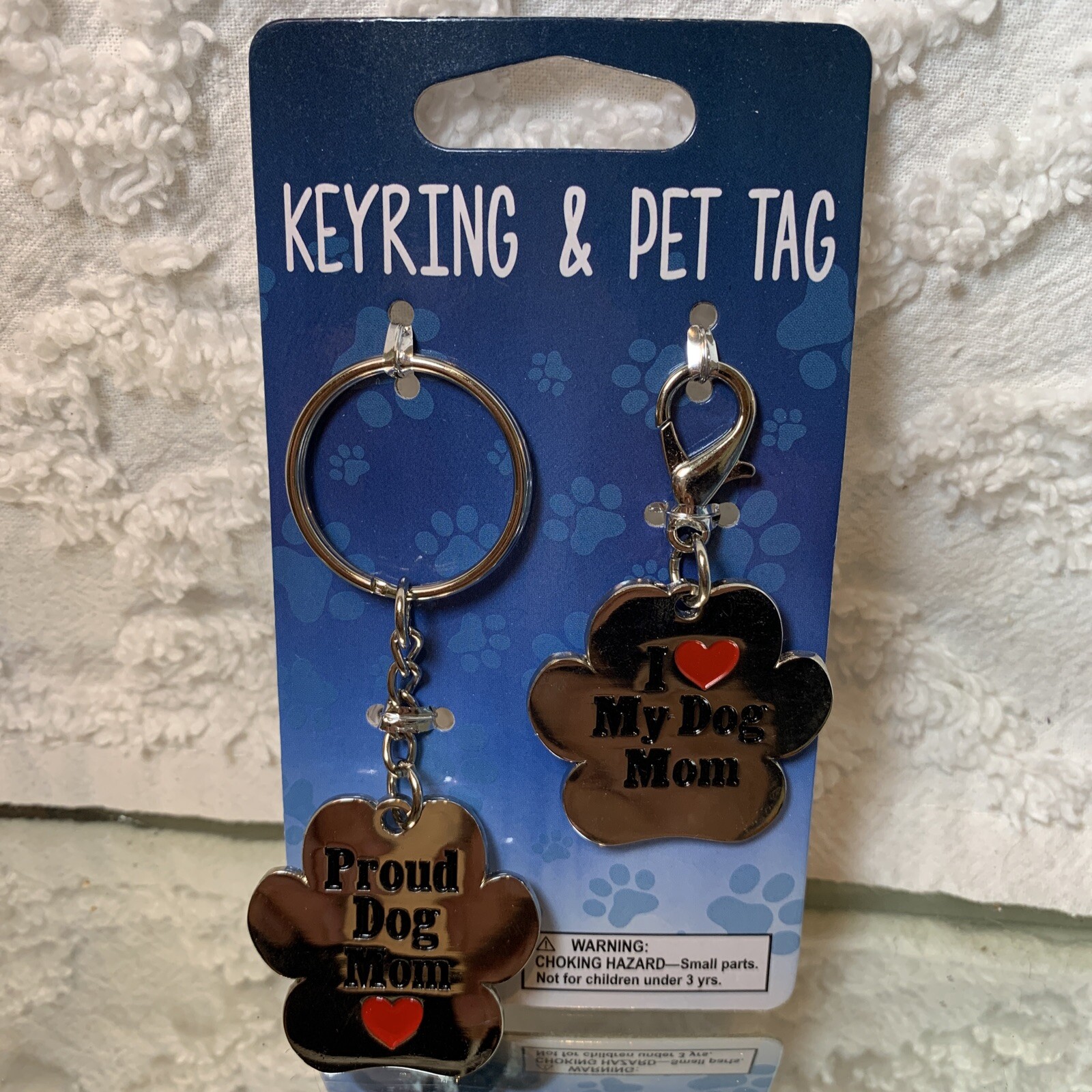 NEW PROUD DOG MOM KEYCHAIN + MATCHING I ❤️ MY DOG MOM DOG TAG KEYRING US SELLER