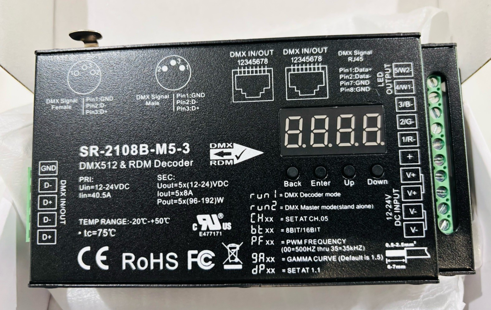 Ultra-Pro 5 Channel DMX 512 RDM Decoder SR-2108B-M5-3