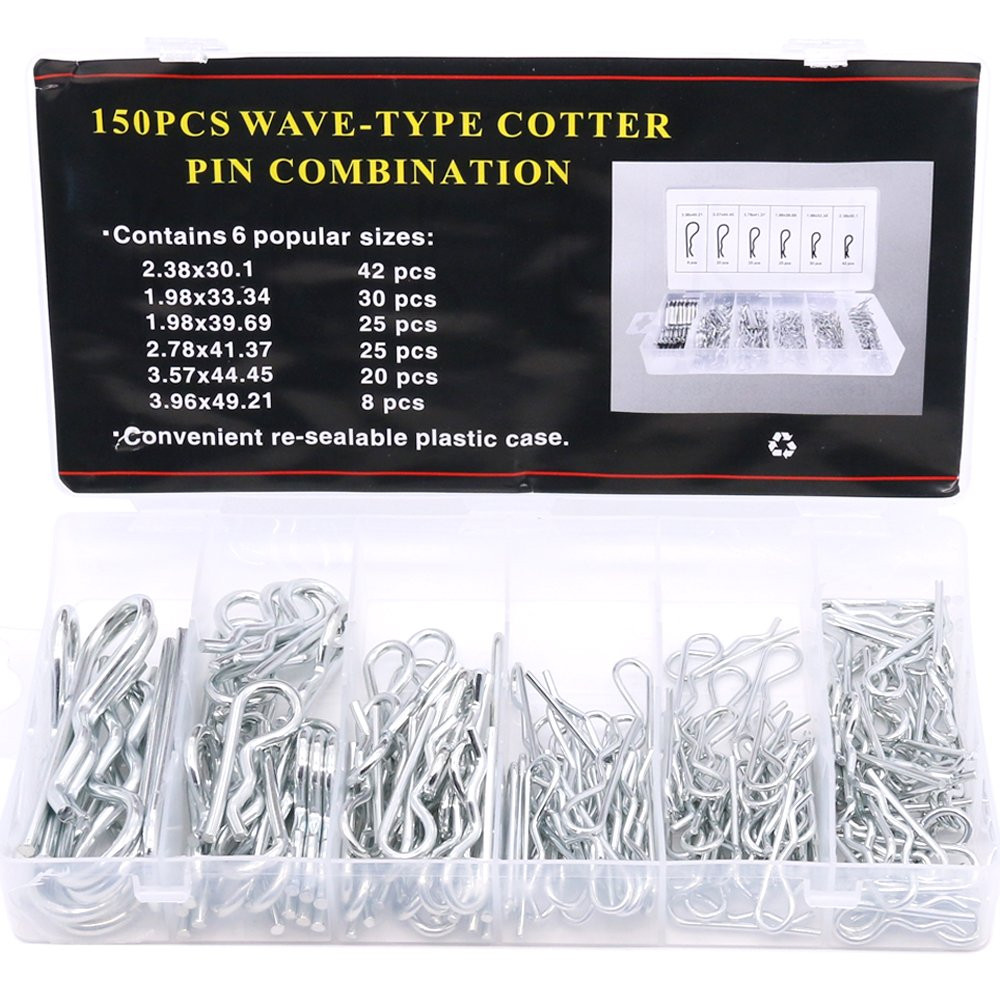 Hair Pin Cotter Hitch Pin Assortment Kit Zinc Plated Steel 150Pc Automotive Set