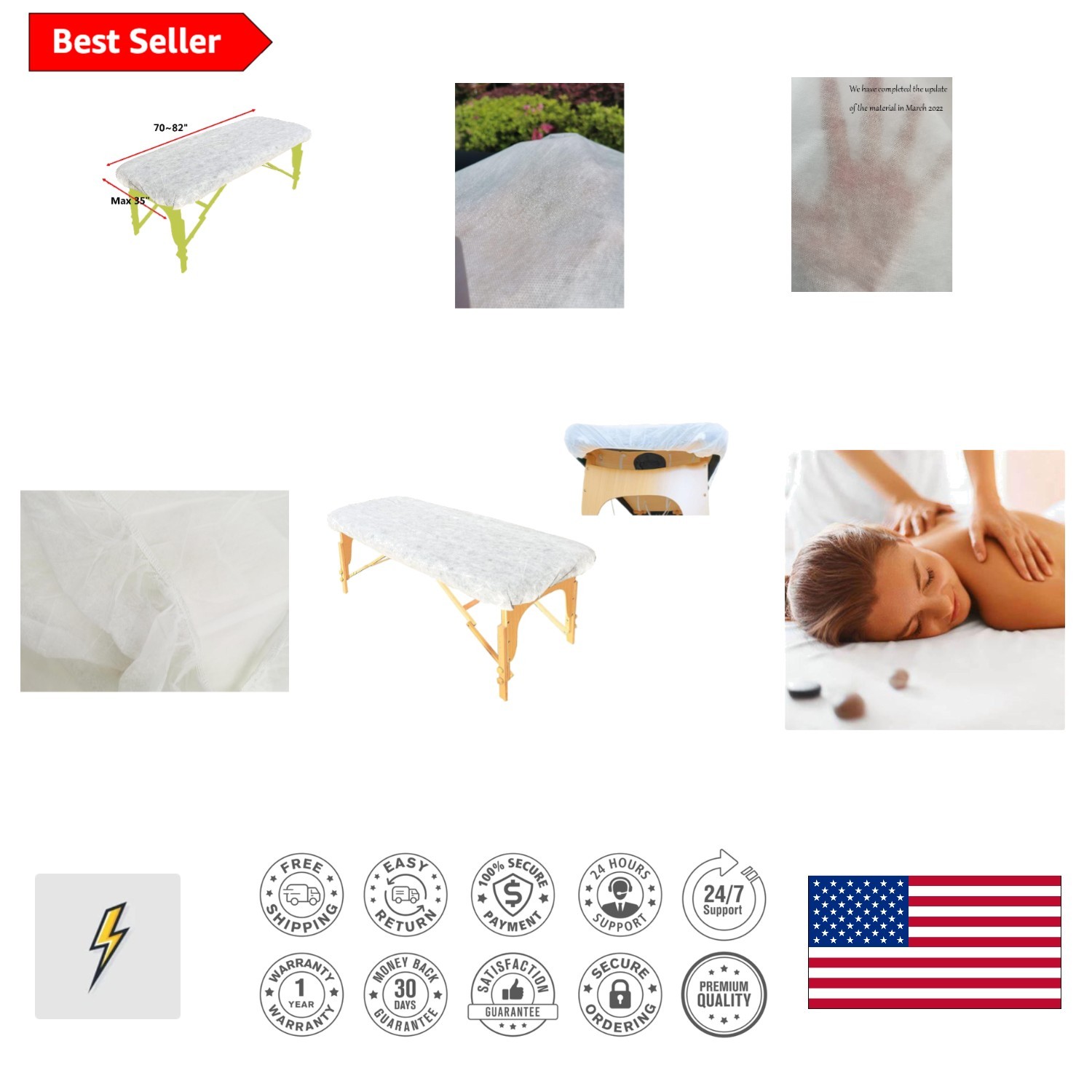 Water-Resistant Fitted Disposable Massage Table Sheets - 20 pcs, 82 x 35 in