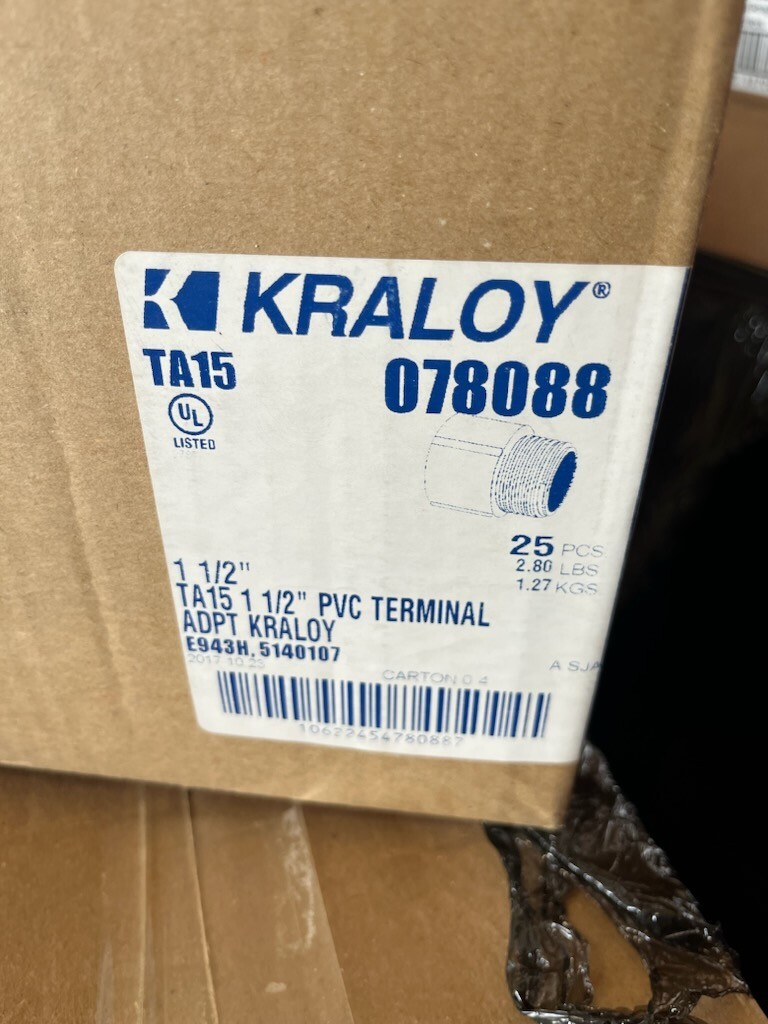 Kraloy 078088 TA15 Terminal Adapter 1-1/2 in Male Thread PVC - QTY: 25