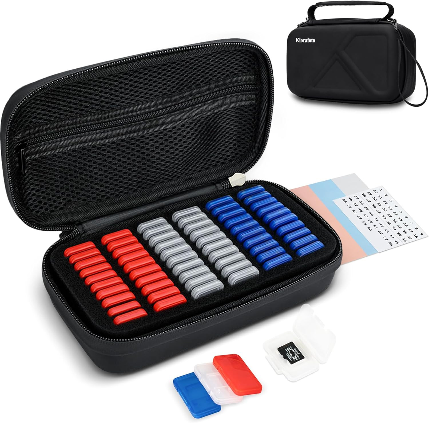 Estuche tarjetas micro sd eva pu con 60 soportes individuales de plastico negro