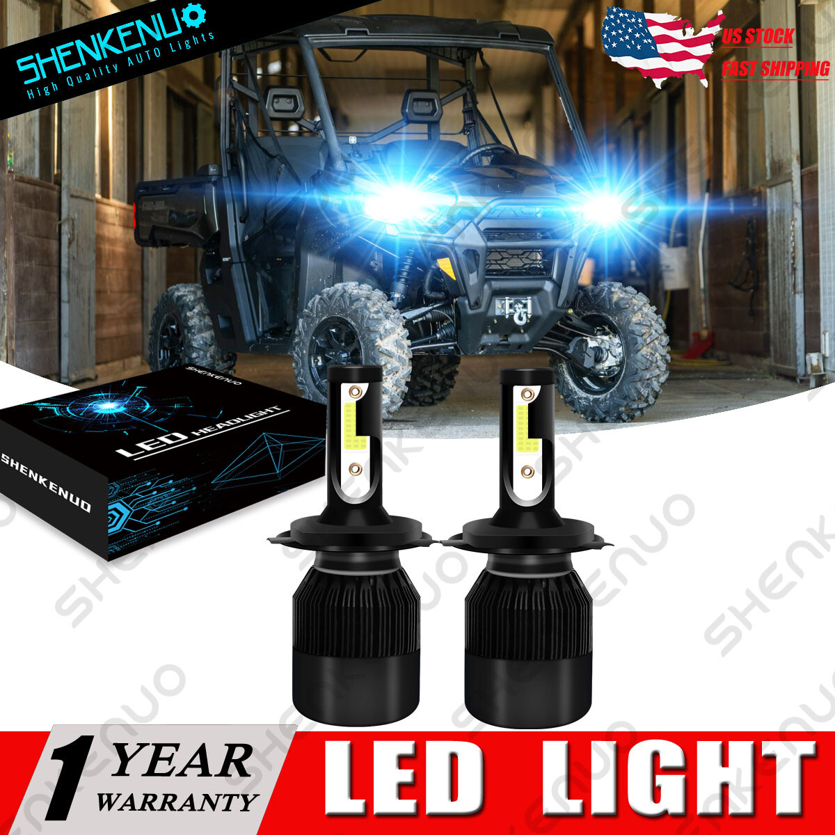 For CAN-AM OUTLANDER 400 500 650 800 2*H4 8000K COB LED Headlight Headlamp