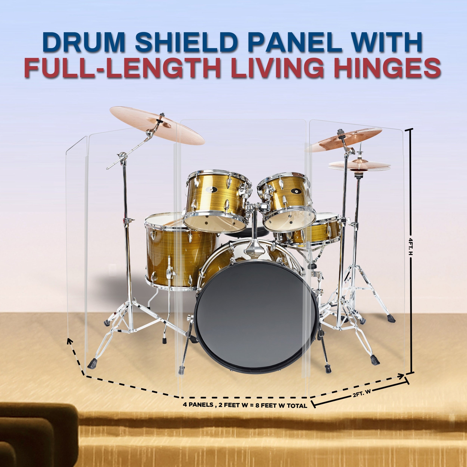 PENNZONI Drum Shield 4ft Acrylic Panels w/ Deflectors & Living Hinges
