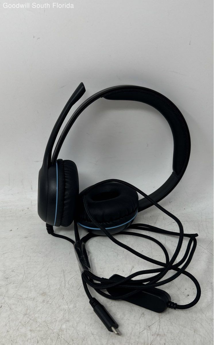 Cyber Acoustics AC-5014 Black Blue Durable USB-C Stereo Headset Untested