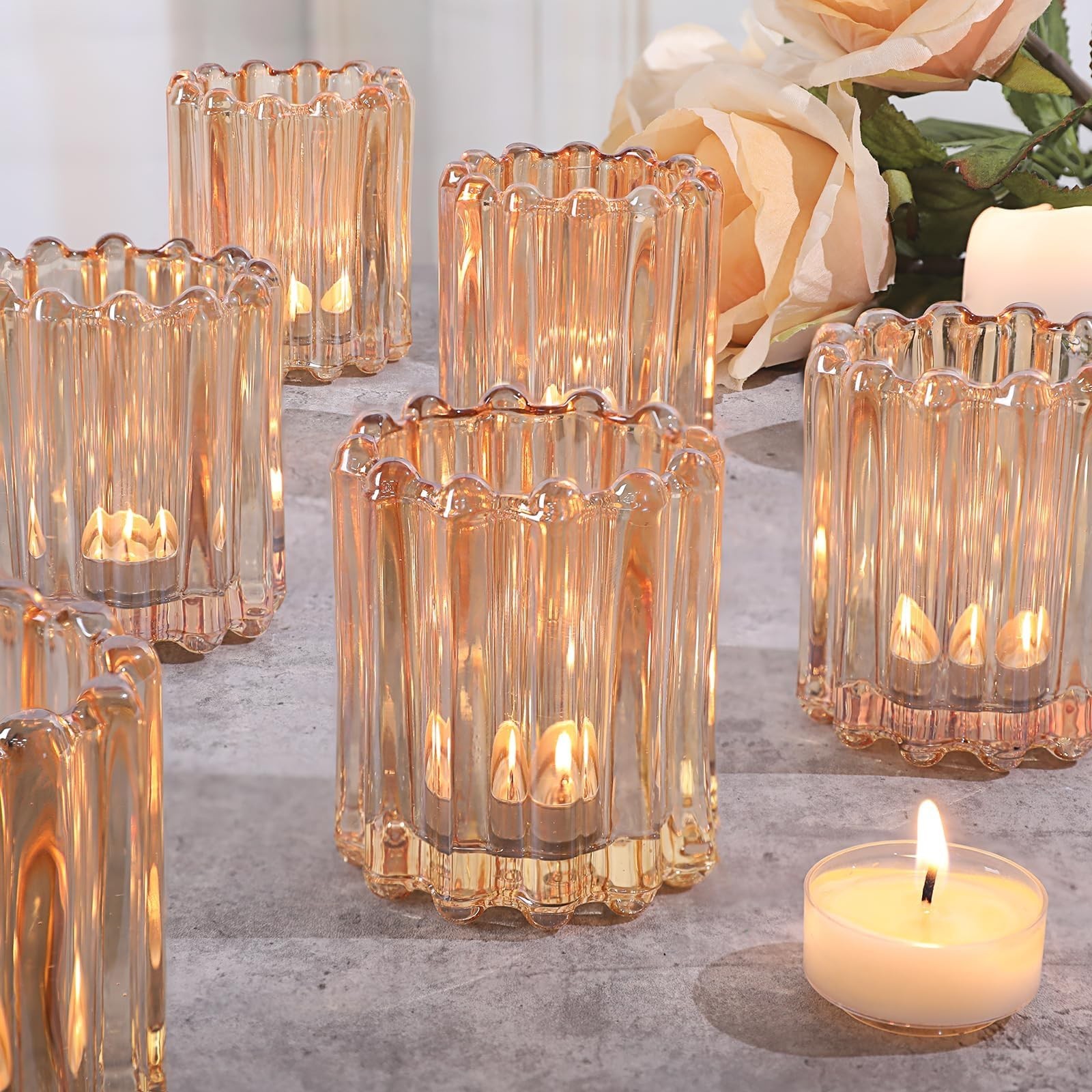 HAVITI 6 Pcs Votive Candle Holder, Gold Glass Large Candle Holders, Tealight ...