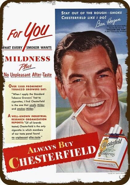 1951 CHESTERFIELD Cigarettes Vintage Look DECORATIVE METAL SIGN  GOLF PRO BEN HO