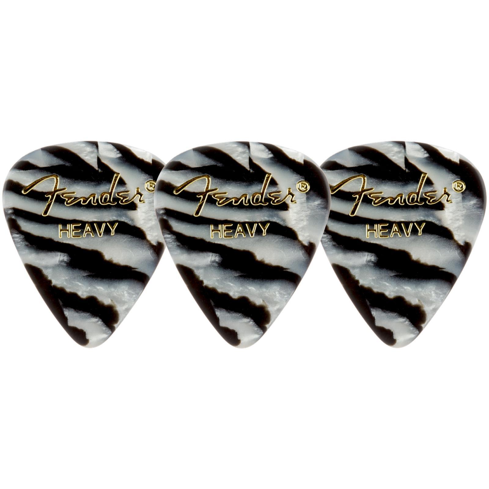 Fender 351 Shape Graphic Celluloid Guitar Picks, Heavy, Zebra, 12-Pack