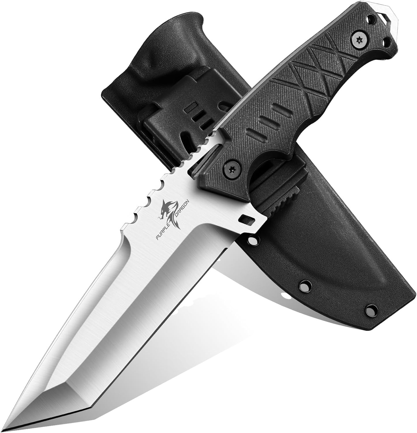 Purple Dragon Fixed Blade Knife with Kydex Sheath - D2 Steel Survival Knives for