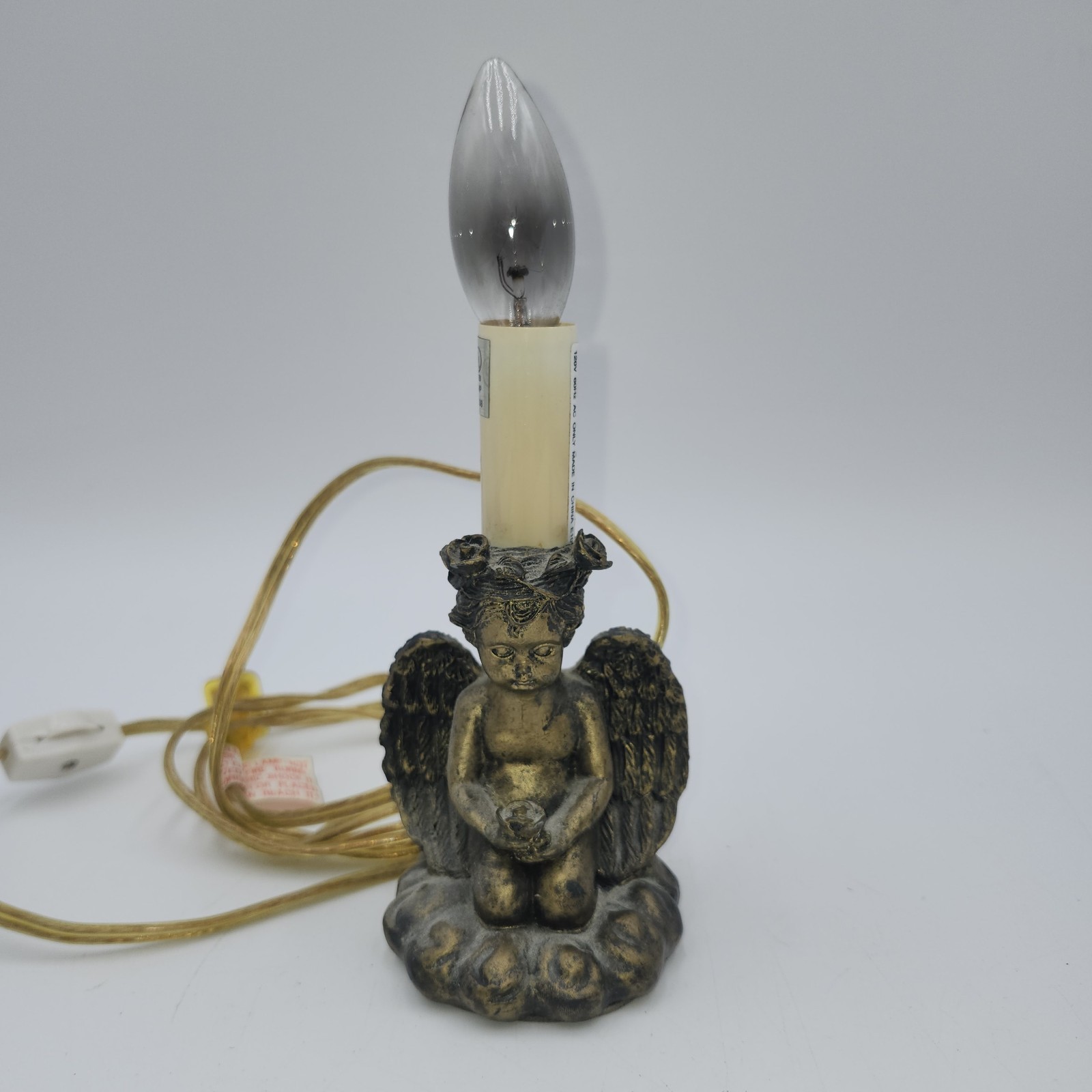 Vintage cherub angel night light small lamp accent w/lampshade